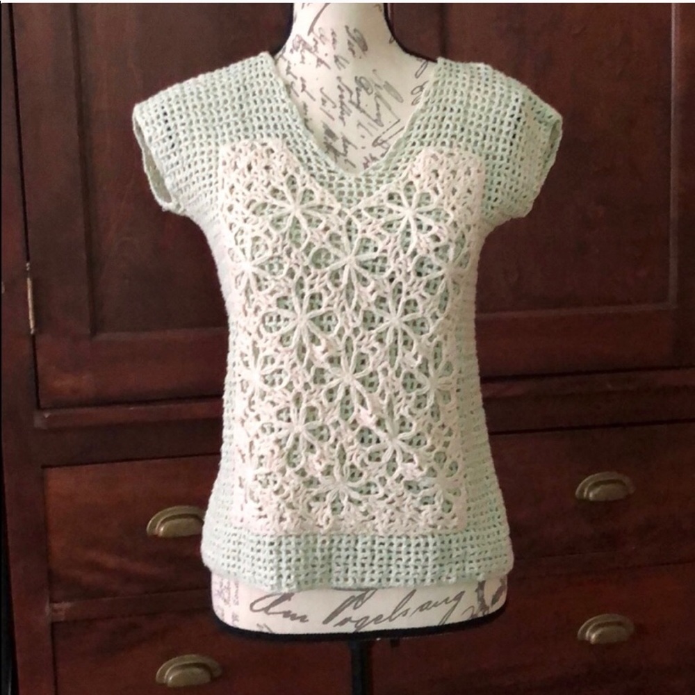 Beautiful green and ivory crochet top